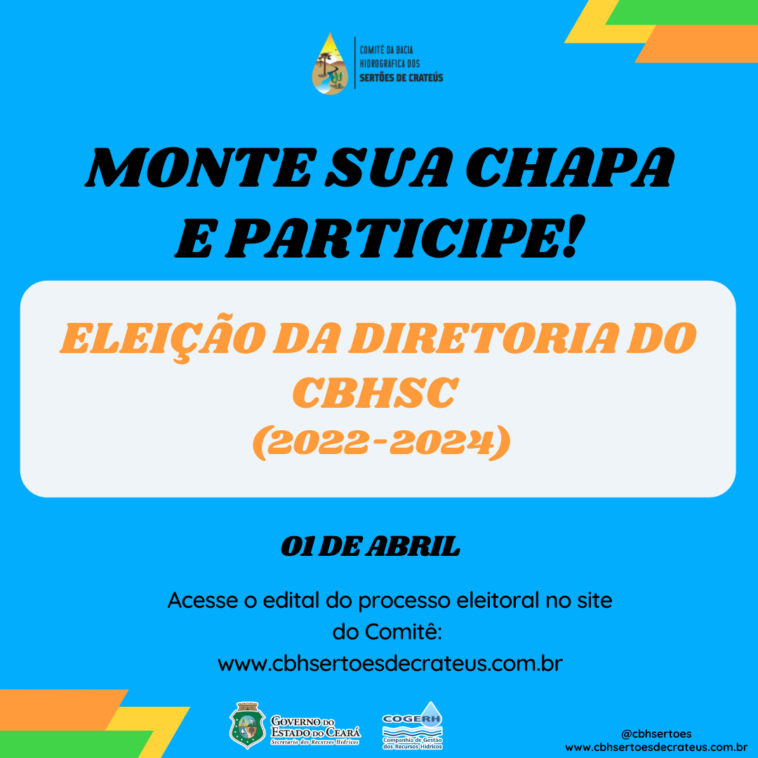 Atenção! Divulgado o Edital para renovação da Diretoria do CBH dos Sertões de Crateús – biênio 2022 a 2024