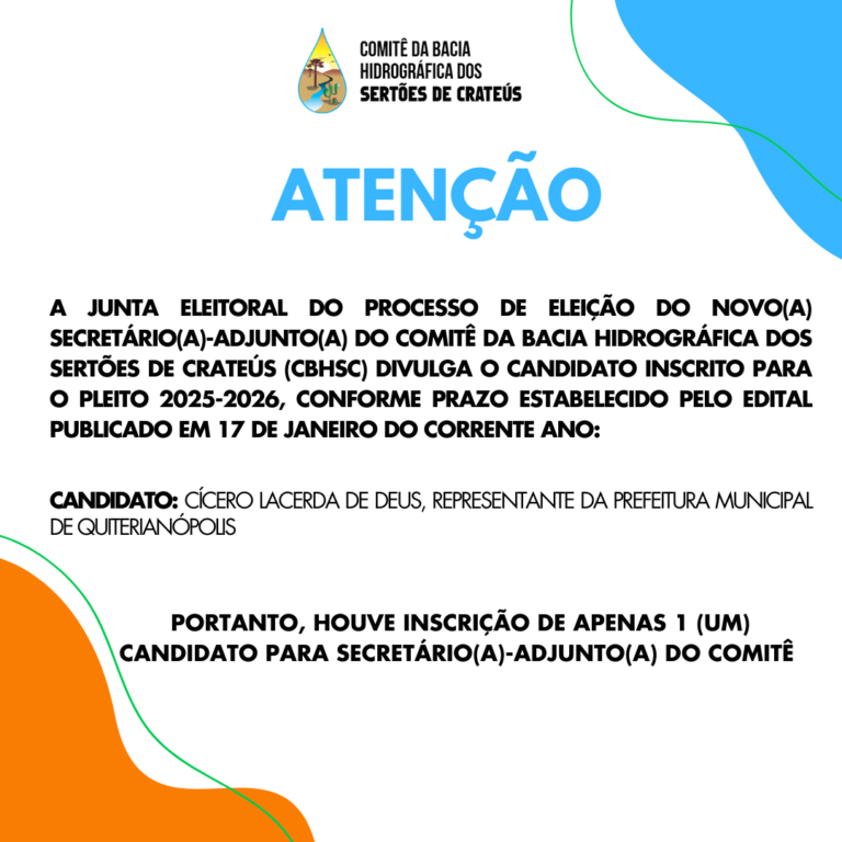 Divulgação do candidato inscrito para eleição do novo(a) Secretário(a)-Adjunto(a) do CBHSC